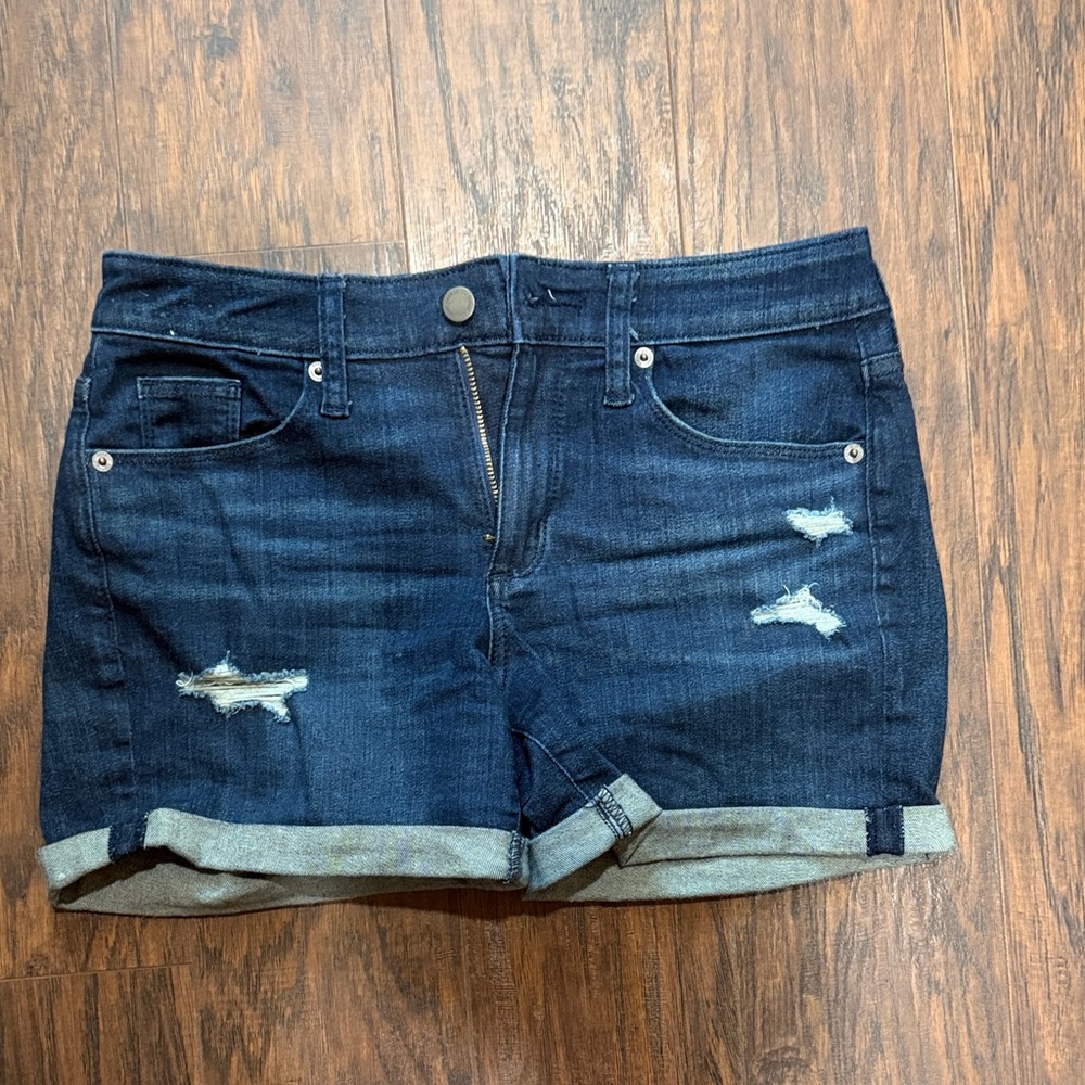 Universal Thread Dark Blue Distressed Rolled Cuff Jean Shorts